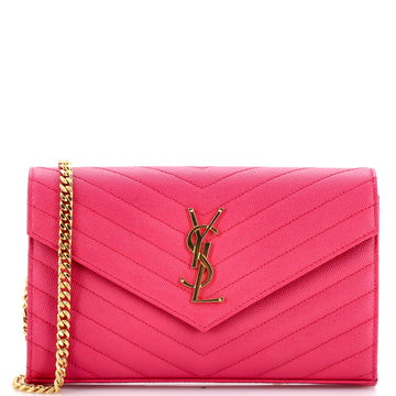 Saint Laurent Classic Monogram Wallet on Chain Matelasse Chevron Leather Medium