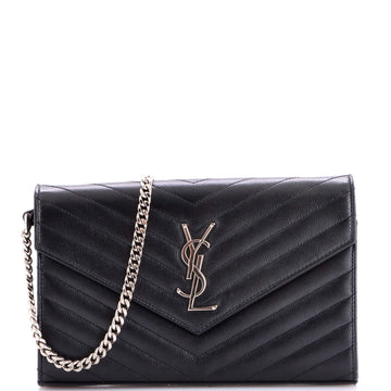 Saint Laurent Classic Monogram Wallet on Chain Matelasse Chevron Leather Medium
