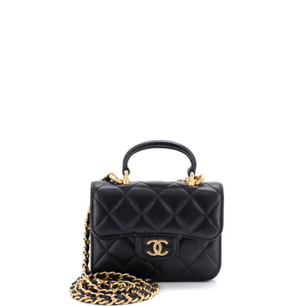 Chanel Top Handle Flap Coin Purse with Chain Quilted Lambskin
