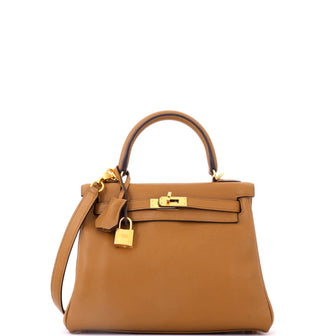 Hermes Kelly Handbag Brown Swift with Gold Hardware 25
