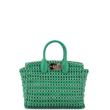 Salvatore Ferragamo Studio Box Satchel Woven Leather with Raffia Medium