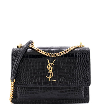 Saint Laurent Sunset Crossbody Bag Crocodile Embossed Leather Medium