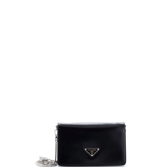 Prada Triangle Logo Chain Flap Bag Brushed Leather Small