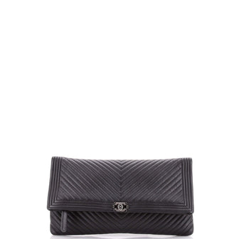 Chanel Boy Beauty CC Clutch Chevron Leather