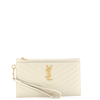 Saint Laurent Classic Monogram Wristlet Pouch Matelasse Chevron Leather Small