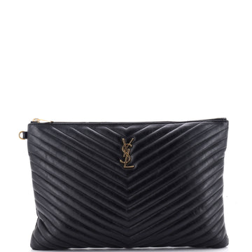 Saint Laurent Classic Monogram Wristlet Pouch Matelasse Chevron Leather Large