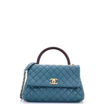 Chanel Coco Top Handle Bag Quilted Caviar with Lizard Small