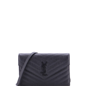 Saint Laurent Classic Monogram Wallet on Chain Matelasse Chevron Leather Small