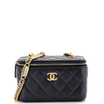 Chanel Coco Enamel Strap Vanity Case with Chain Quilted Lambskin Small