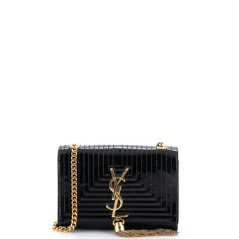 Saint Laurent Classic Monogram Tassel Crossbody Bag Quilted Patent Small