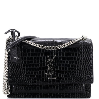 Saint Laurent Sunset Crossbody Bag Crocodile Embossed Leather Medium