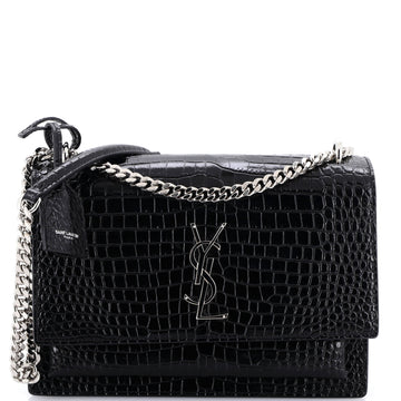 Saint Laurent Sunset Crossbody Bag Crocodile Embossed Leather Medium