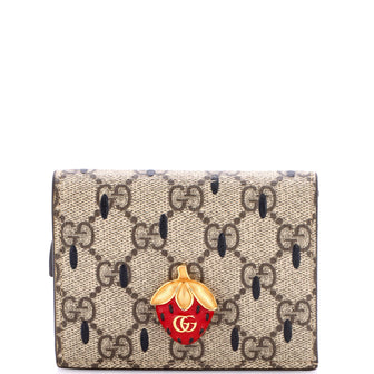 Gucci Strawberry Flap Card Case Printed GG Coated Canvas
