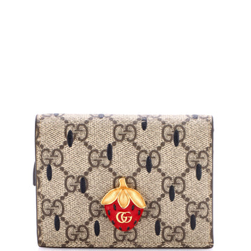 Gucci Strawberry Flap Card Case Printed GG Coated Canvas