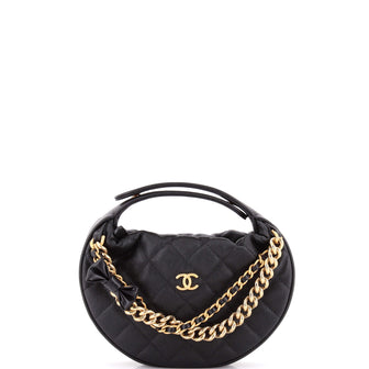 Chanel Double Chain Bow Hobo Pouch Quilted Caviar Mini