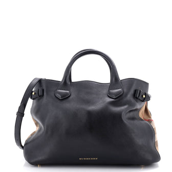 Burberry Banner Tote Leather and House Check Canvas Medium