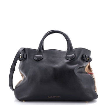 Burberry Banner Tote Leather and House Check Canvas Medium