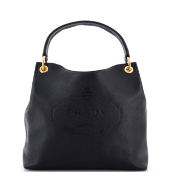 Prada Logo Hobo Embossed Vitello Daino Medium