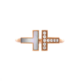 Tiffany & Co. T Wire Ring 18K Rose Gold with Mother of Pearl and Diamonds
