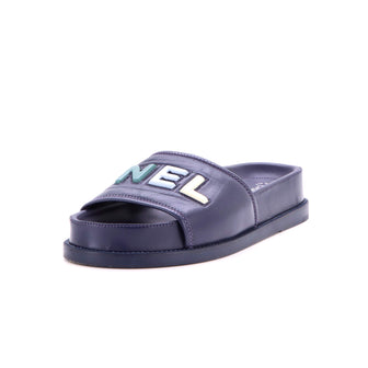 Chanel Women's Logo Letters Slide Sandals Leather