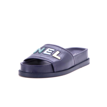 Chanel Women's Logo Letters Slide Sandals Leather