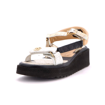 Chanel Women's CC Logo Strappy Slingback Platform Sandals Quilted Leather