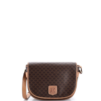 Celine Vintage Saddle Flap Shoulder Bag Macadam Coated Canvas Small