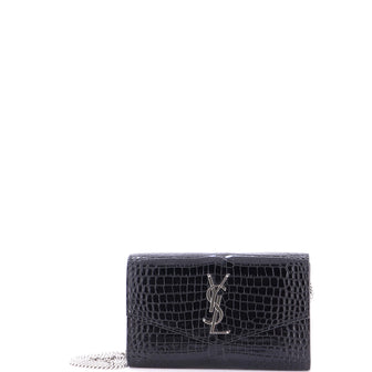 Saint Laurent Uptown Chain Wallet Crocodile Embossed Leather