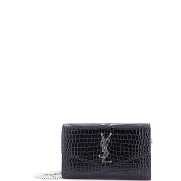 Saint Laurent Uptown Chain Wallet Crocodile Embossed Leather