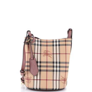 Burberry Lorne Bucket Bag Haymarket Coated Canvas Small