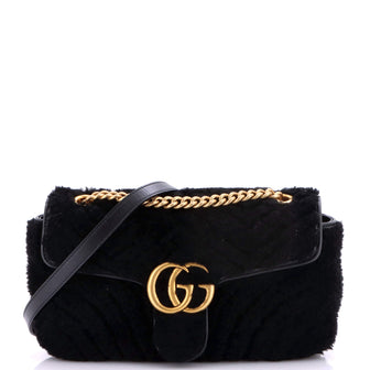 Gucci GG Marmont Flap Bag Matelasse Shearling Small