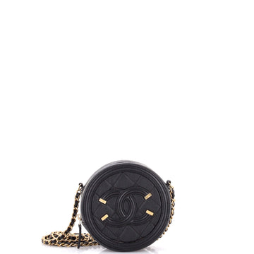 Chanel Filigree Round Clutch with Chain Quilted Caviar Mini
