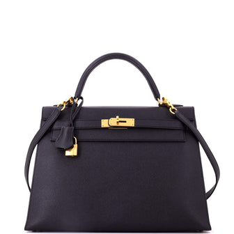 Hermes Kelly Handbag Black Epsom with Gold Hardware 32