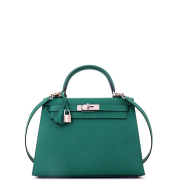 Hermes Kelly Handbag Malachite Epsom with Palladium Hardware 28