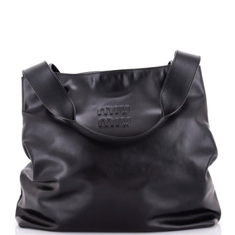 Miu Miu Logo Embossed Tote Leather Large
