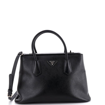 Prada Turnlock Cuir Twin Tote Saffiano Leather Small