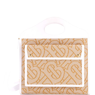 Burberry Logo Pocket Tote Woven Raffia and Canvas with Leather Medium