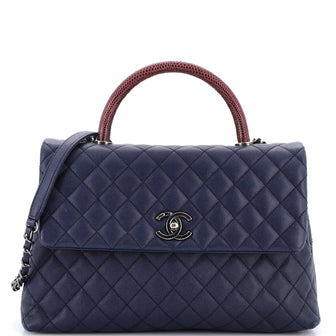 Chanel Coco Top Handle Bag Quilted Caviar with Lizard Medium
