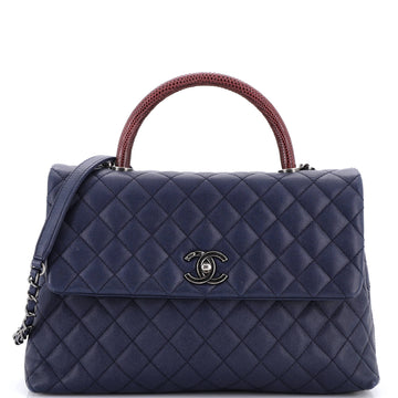 Chanel Coco Top Handle Bag Quilted Caviar with Lizard Medium