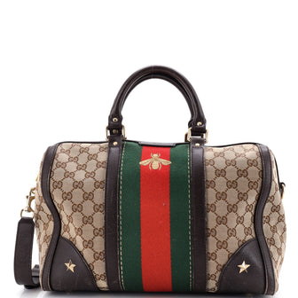 Gucci Vintage Bee Web Boston Bag GG Canvas Medium