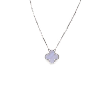 Van Cleef & Arpels Vintage Alhambra Pendant Necklace 18K White Gold and Chalcedony