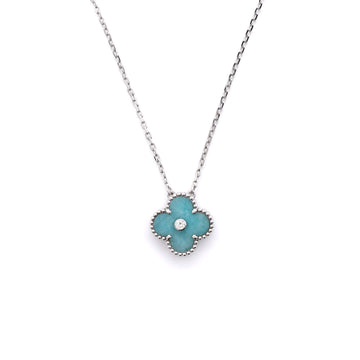Van Cleef & Arpels Vintage Alhambra Pendant Necklace 18K White Gold and Green Celadon Sevres Porcelain with Diamond