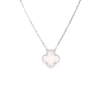 Van Cleef & Arpels Vintage Alhambra Pendant Necklace 18K White Gold and Mother of Pearl