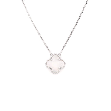 Van Cleef & Arpels Vintage Alhambra Pendant Necklace 18K White Gold and Mother of Pearl
