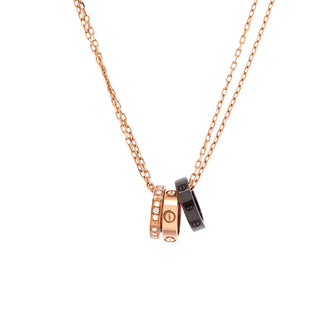 Cartier Love 3 Ring Pendant Necklace 18K Rose Gold and Ceramic with Diamonds