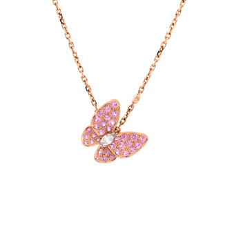 Van Cleef & Arpels Two Butterfly Pendant Necklace 18K Rose Gold with Pink Sapphires and Diamonds
