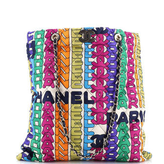 Chanel Logo Shopping Tote Quilted Printed Silk Large
