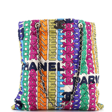 Chanel Logo Shopping Tote Quilted Printed Silk Large