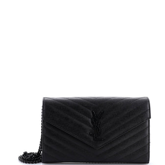 Saint Laurent Classic Monogram Wallet on Chain Matelasse Chevron Leather Medium