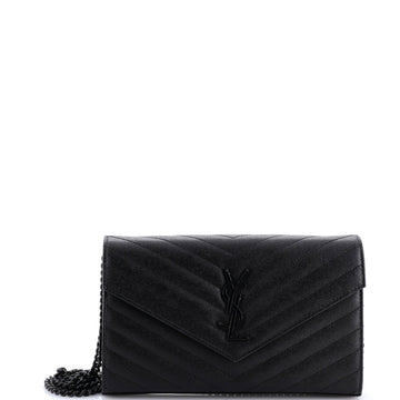 Saint Laurent Classic Monogram Wallet on Chain Matelasse Chevron Leather Medium